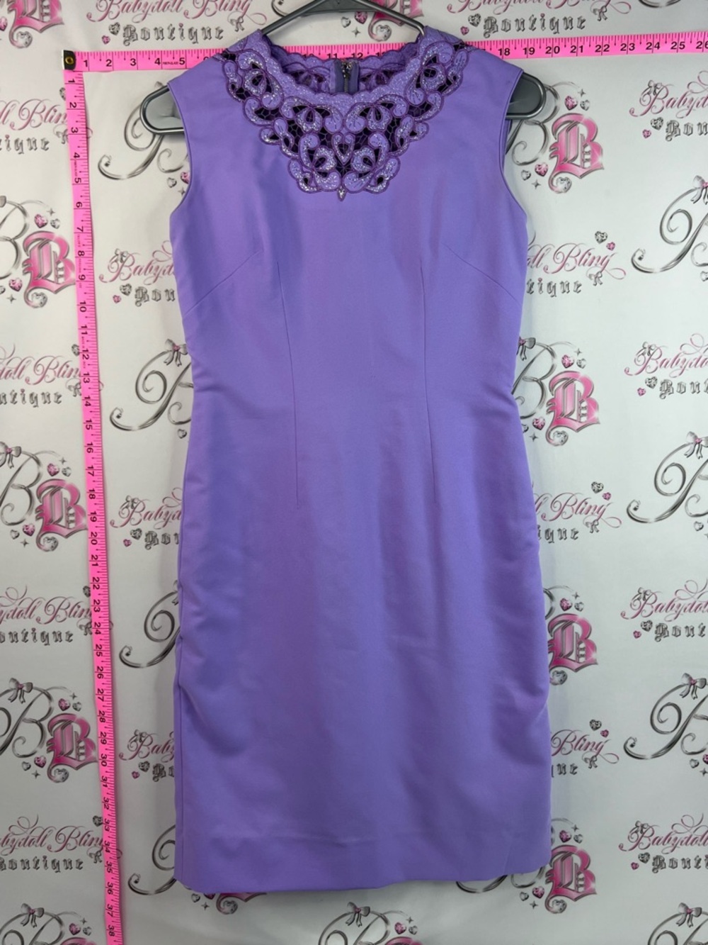 Dress vintage lace detail Sleeveless Lavender Embellished Neck Sheath Dress